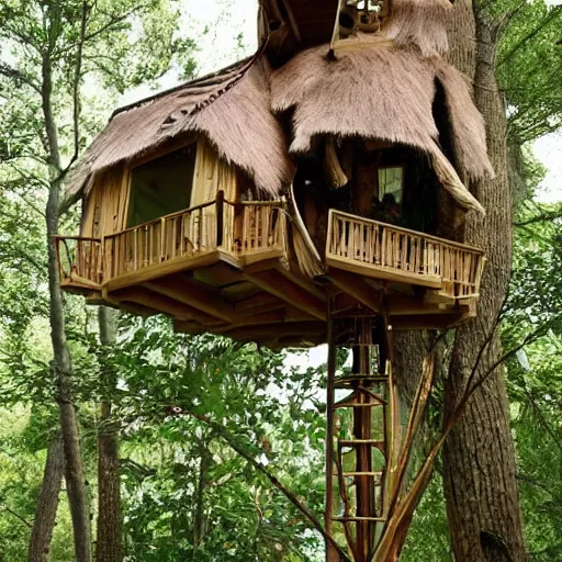 Image similar to a beautiful marionette inside a treehouse, realistic, interior design,