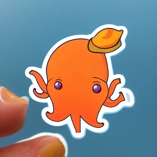 Image similar to sticker of a cute orange squid with a moustache