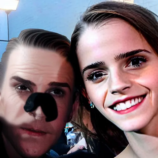 Image similar to a selfie of emma watson with thanos