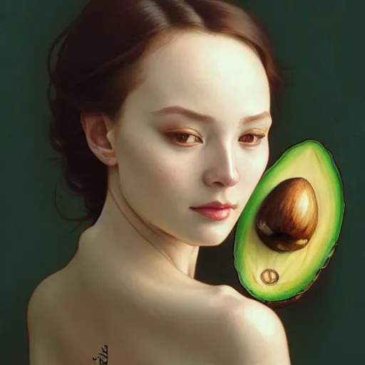 Prompt: avocado, bone in the form of the head of ilona mask, elegant, highly detailed, my rendition, digital painting, artstation, concept art, smooth, sharp focus, illustration, art by artgerm and greg rutkowski and alphonse mucha and uang guangjian and gil elvgren and sachin teng