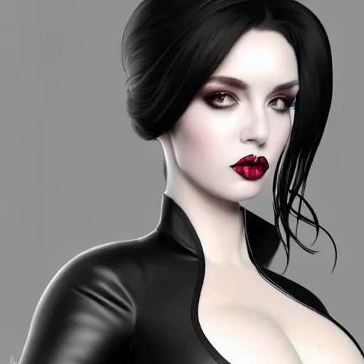 Prompt: portrait of a thicc feminine elegant pale goth beauty with black and curvy tight black nylon outfit, cgsociety, realistic, highly detailed, attractive, 16k, smooth, sharp focus, trending on ArtStation, hyperdetailed, volumetric lighting