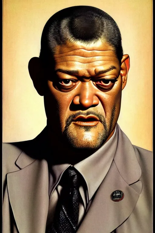 Image similar to laurence fishburne by gil elvgren and norman rockwell and rob gonsalves and hajime sorayama, hyperrealistic, high detail, ultra detailed, highly detailed face, ruffled fabric