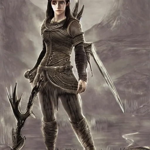 Image similar to A concept art of Emma Watson in The Elder Scrolls V: Skyrim (2009 video game)