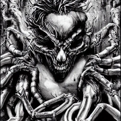 Image similar to a strange eerie magical scary creature in an eerie uncanny hell, transluscent neon, horror, concept art, detailed, intricate, award - winning, cinematic, by kentaro miura