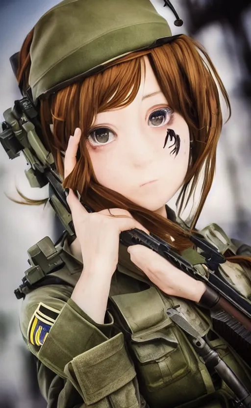 Prompt: portrait photo, highly detailed, high resolution, cosplay photo, stunning, girls frontline style, bokeh soft, 100mm, trending on instagram, by professional photographer, realistic human anatomy, real human faces, realistic military carrier, soldier clothing, modern warfare, realistic weapon, shot with a arriflex 35 ii, low saturation, small human eyes, real face