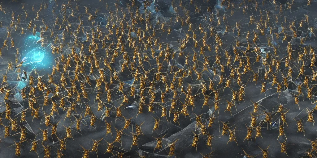 Image similar to Planetary annihilation by form of WASPS, realistic 4k octane beautifully detailed render, 4k post-processing, highly detailed, intricate complexity, epic composition, magical atmosphere, cinematic lighting, masterpiece, ultra hd