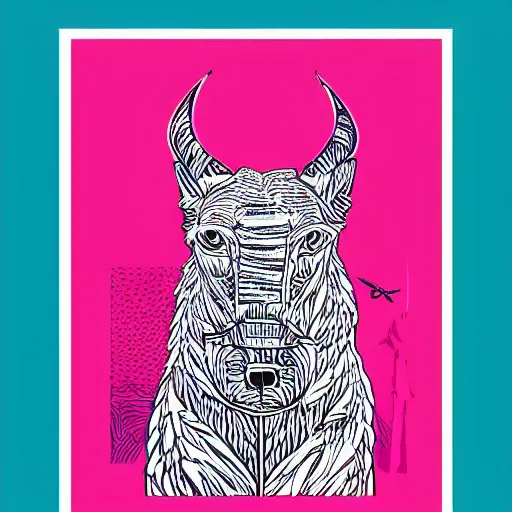 Image similar to a graph style animals, linocut art, retrowave, synthwave, famous art,