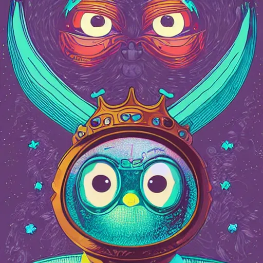 Prompt: Alien furby with a crown by James Jean and dan mumford and strongstufftom