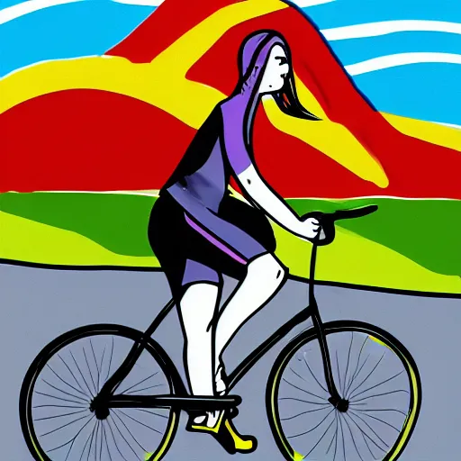 Image similar to illustration of a hot girl on a bike going 60 miles per hour, digital art