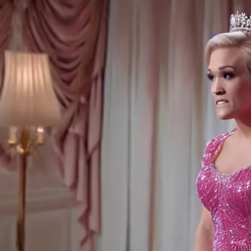 Prompt: a movie still of carrie underwood as sleeping beauty in a pink dress, dynamic lighting, 8 k, full body picture, 2 0 2 2 picture of the year