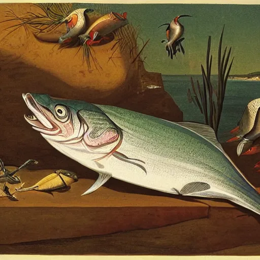 Prompt: sardine in a can, extremely detailed masterpiece, illustration, colorful, by john james audubon,