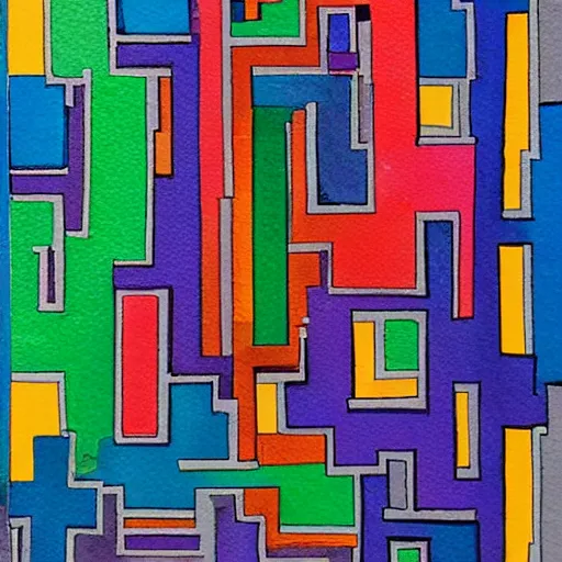 Image similar to new york city made out of tetris pieces, watercolor painting