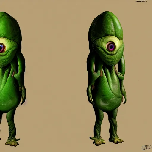 Prompt: a character concept art of an alien that looks like a pickle