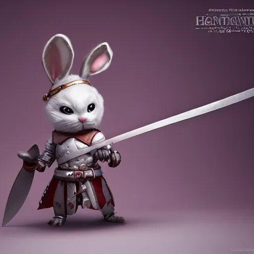 Image similar to anthropomorphic cute bunny knight character, holding a sword, RPG Scene, Oil Painting, Trending on Artstation, octane render, Insanely Detailed, 8k, HD