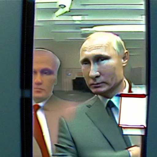Image similar to cctv footage of putin in the backrooms level 0,