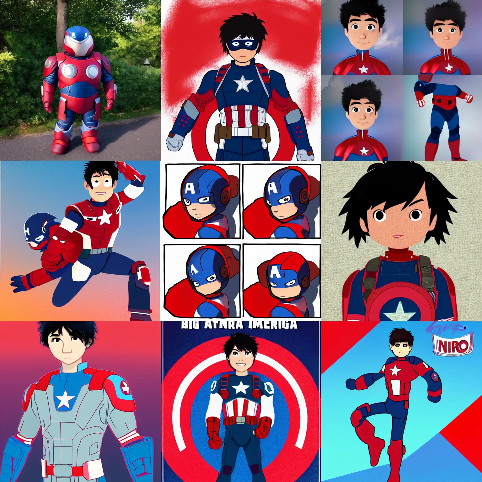 Prompt: hiro hamada as captain america, in a style of big hero 6