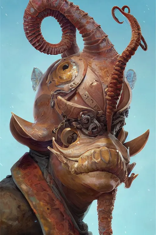 Image similar to portrait of the Plectronoceras cephalopod wizard wearing the epic artifact headgear by artgerm and Craig Mullins, James Jean, Andrey Ryabovichev, Mark Simonetti and Peter Morbacher 16k