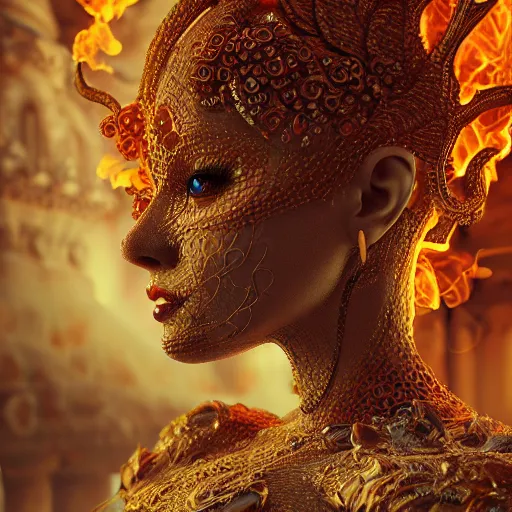 Image similar to the fire queen, 4 k, intricate detailed, jaw dropping, gorgeous, surreal, octane render