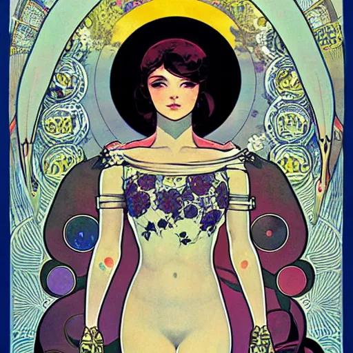 Prompt: the moon girl. beautiful painting by mucha and kuvshinov