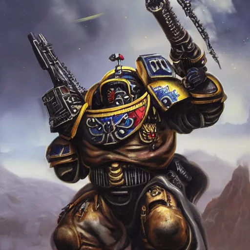 Image similar to a beautiful highly detailed matte painting of Warhammer 40k Space Marine soldier