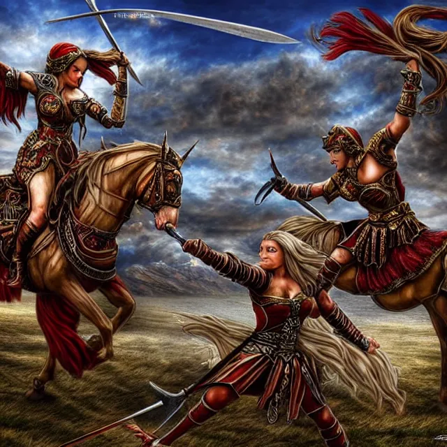 Image similar to beautiful!! warrior fight castle anne stokes highly detailed 8 k hdr smooth sharp focus high resolution award - winning photo photorealistic chrome reflect