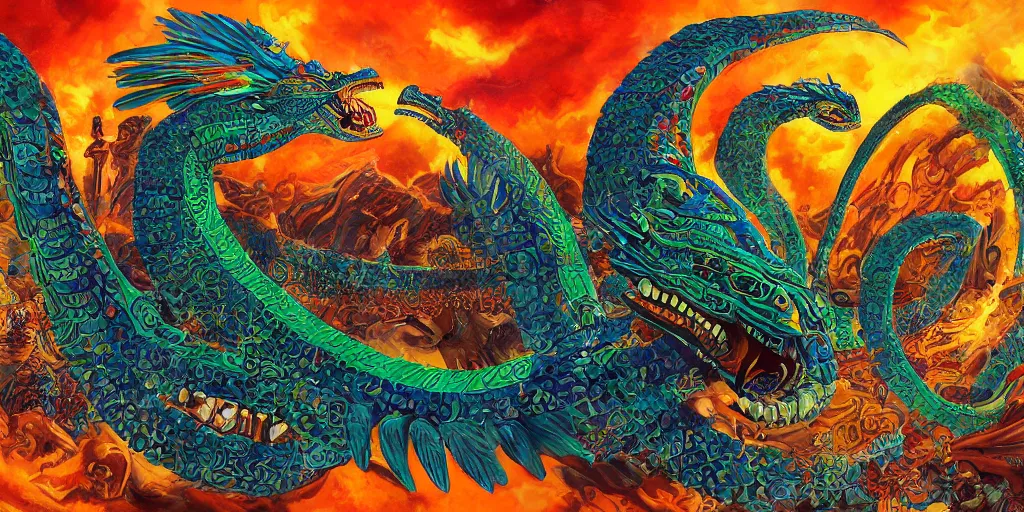 Image similar to Quetzalcoatl  the feathered serpent deity of ancient Mesoamerica by Liam Wong and Boris Vallejo