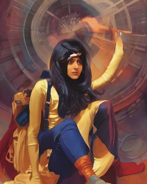 Prompt: A Full View of Kamala Khan played by Iman Vellani, filled with wonder. MCU. John Hughes film. masterpiece 4k digital illustration by Ruan Jia and Mandy Jurgens and Artgerm and greg rutkowski and Alexander Tsaruk and WLOP and william-adolphe bouguereau, award winning, Artstation, art nouveau aesthetic, Alphonse Mucha background, intricate details, realistic, panoramic view, Hyperdetailed, 8k resolution, intricate art nouveau