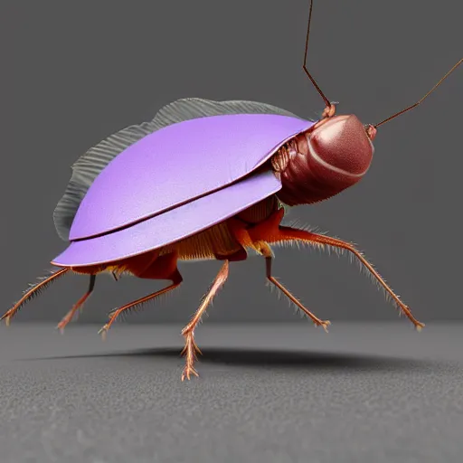 Prompt: purple fluffy cockroach running happily, hyperrealistic 4 k ultra detail 3 d render