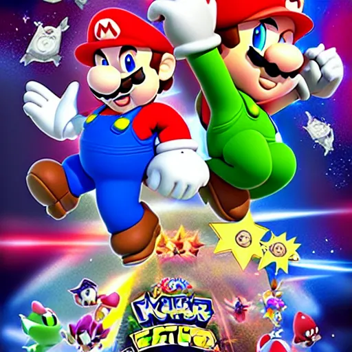 Image similar to super mario brothers and kirby super star ultra movie poster with pokemon super smash bros and princess peach star wars theme pokemon style detailed and accurate eyes