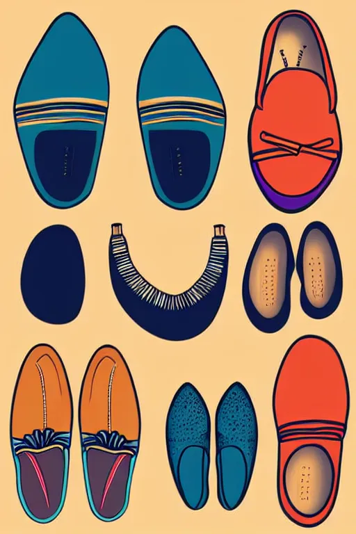 Prompt: minimalist boho style art of colorful shoes, illustration, vector art