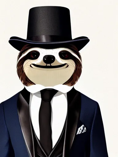 Prompt: portrait of anthropomorphic sloth in formalwear : : debonair, gq, noir, fashion, style : : digital art, concept art, digital illustration, photorealism, hyperreal