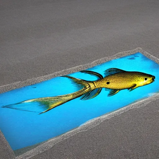 Image similar to a fish swimming in a liquid sidewalk