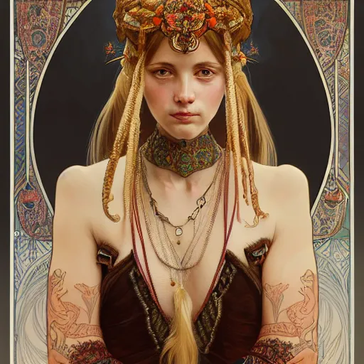 Prompt: a portrait of a female dear hybrid, upper half portrait, decorated with russian motifs, russian shaman, siberia, traditional russia, intricate, elegant, highly detailed, symmetry, headpiece, digital painting, artstation concept art smooth sharp focus, illustration, art by artgerm and greg rutkowski alphonse mucha 8 k