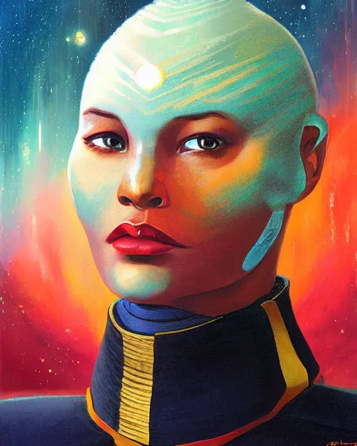 Image similar to Portrait of an Asari as a Starfleet officer by Paul Lehr