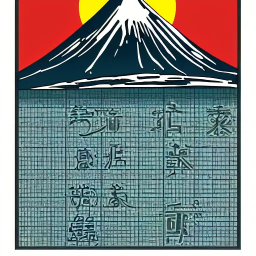 Image similar to List of tasks with Fujiyama art on it, icon in japanese style. graph design, typographic, HD, trending on artstation