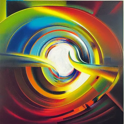 Image similar to abstract art representing momentum, oil painting by john berkey and gabriel dawe, masterwork