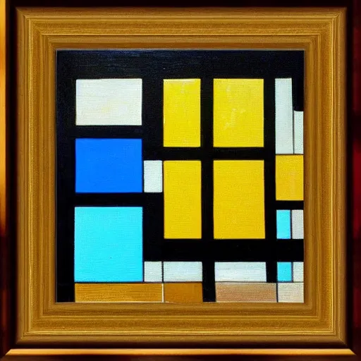 Image similar to a framed painting of a beautiful piet mondrian tropical landscape