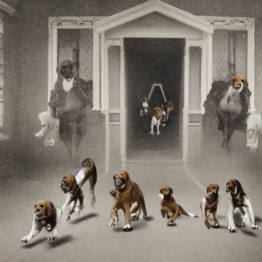 Image similar to the hounds of tindalos materializing through the walls of a victorian house