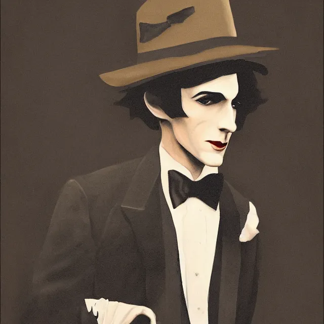 Image similar to photorealistic sepia kodachrome portrait of a 1 9 2 0 s era male magician, well dressed, long - tailed tuxedo coat, in the style of kai carpenter, atmospheric lighting, dark, brooding, painted, intricate, ultra detailed, well composed, best on artstation, cgsociety, epic, stunning, gorgeous, intricate detail, much wow, masterpiece