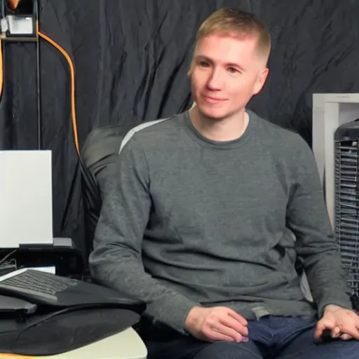 Image similar to linus Tech tips with a karen haircut