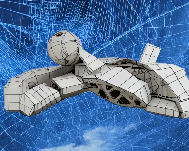 Prompt: photo of minimalist abstract cubist sculpture of curvy spaceship with random small mecha mayan decorations, covered with few large white airplane parts with windows and doors, large size as relief 3 d mural