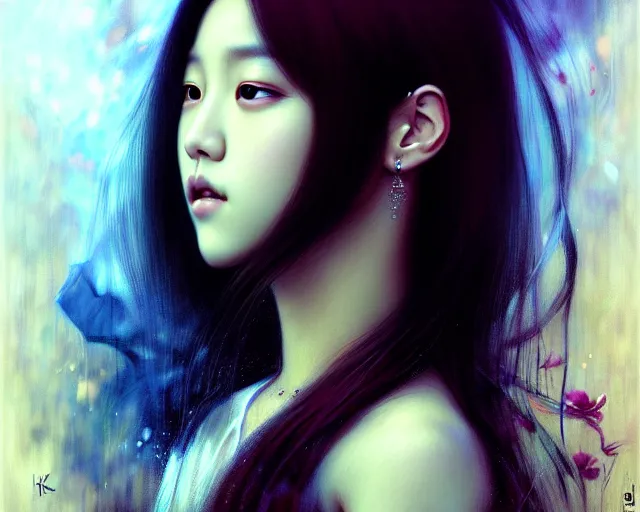 Image similar to jisoo from blackpink, portrait, highly detailed, deep focus, elegant, digital painting, smooth, sharp focus, illustration, ultra realistic, 8 k, art by karol bak and agnes cecile