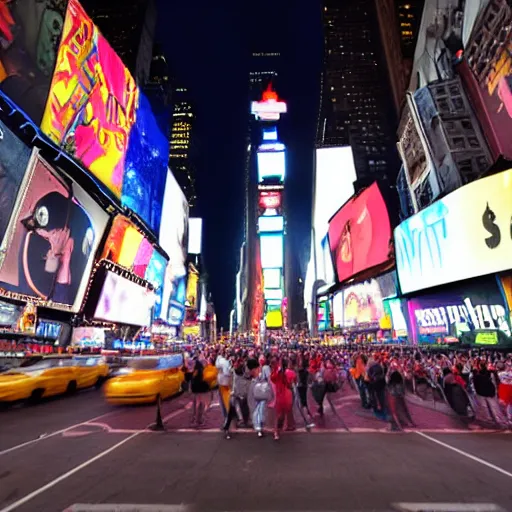 Prompt: Pixar Flying saucer abducting people in times square