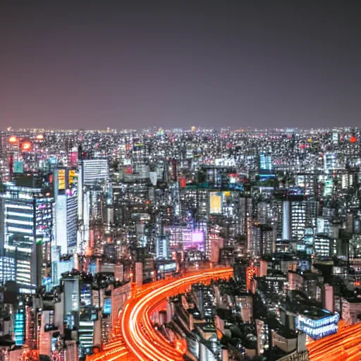 Prompt: long exposure shot of tokyo at night