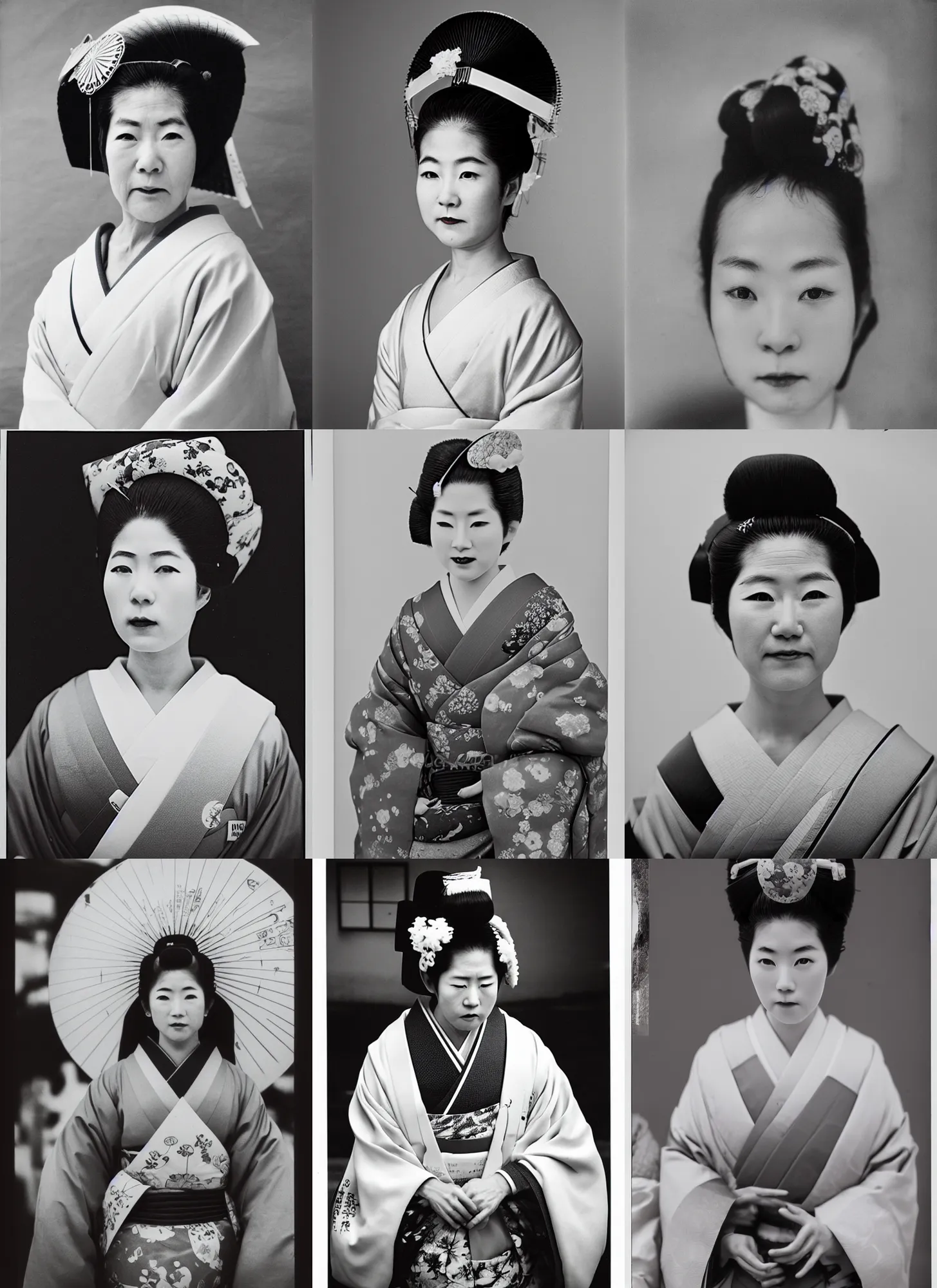 Prompt: Portrait Photograph of a Japanese Geisha Kentmere 100