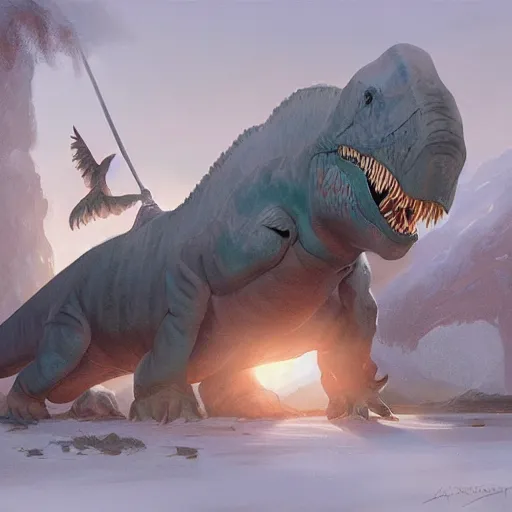 Prompt: sad dinosaur is harnessed to plow, highly detailed, digital painting, artstation, concept art, smooth, sharp focus, illustration, cinematic lighting, art by artgerm and greg rutkowski and alphonse mucha