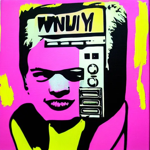 Prompt: original Warhol pop art painting of the WinAmp MP3 Player - 1960 Paint on Canvas