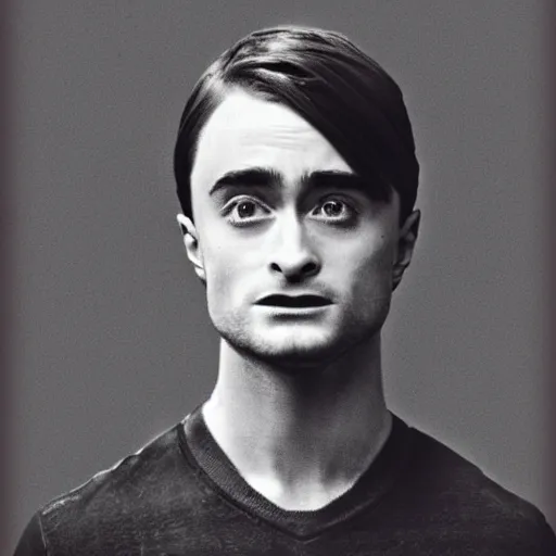 Image similar to photograph of daniel radcliffe, male, 1 9 0 0 s, 1 9 1 0 s, grainy, slightly blurry, faded, realistic face