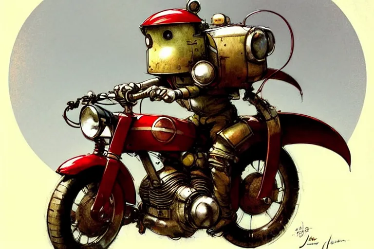 Image similar to adventurer ( ( ( ( ( 1 9 5 0 s retro future robot android mouse riding a motorcycle. muted colors. ) ) ) ) ) by jean baptiste monge!!!!!!!!!!!!!!!!!!!!!!!!! chrome red