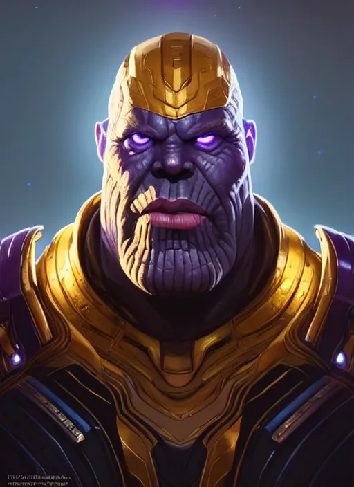 Image similar to portrait of apex legends thanos, intricate, elegant, glowing lights, highly detailed, digital painting, artstation, glamor pose, concept art, smooth, sharp focus, illustration, art by artgerm and greg rutkowski, artey freytag